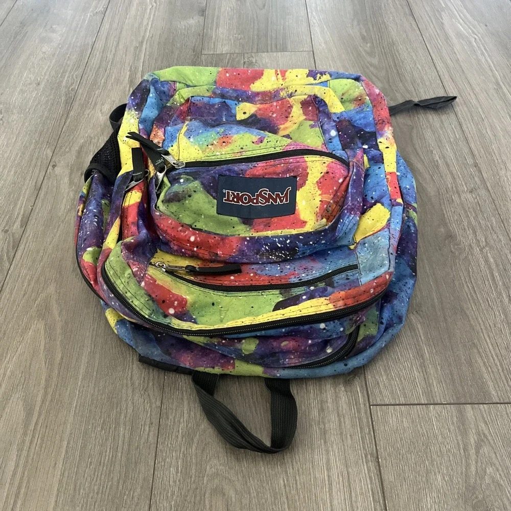VTG Jansport Backpack Multicolor Paint Splatter Colorful Rare!
